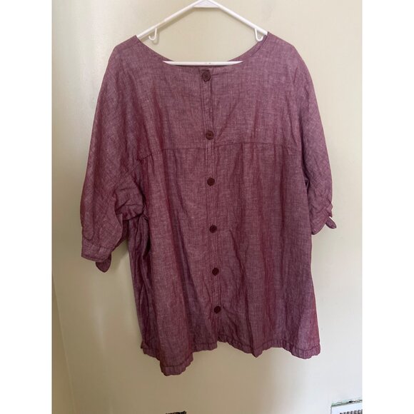 (2) Martha Stewart Linen Blend Blouses  3X Button-Back  Lagenlook Beach Resort - Picture 11 of 16